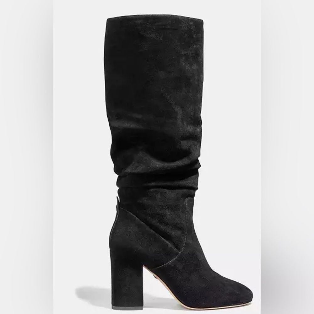 Black Suede Mid-Calf Block Heel Boot